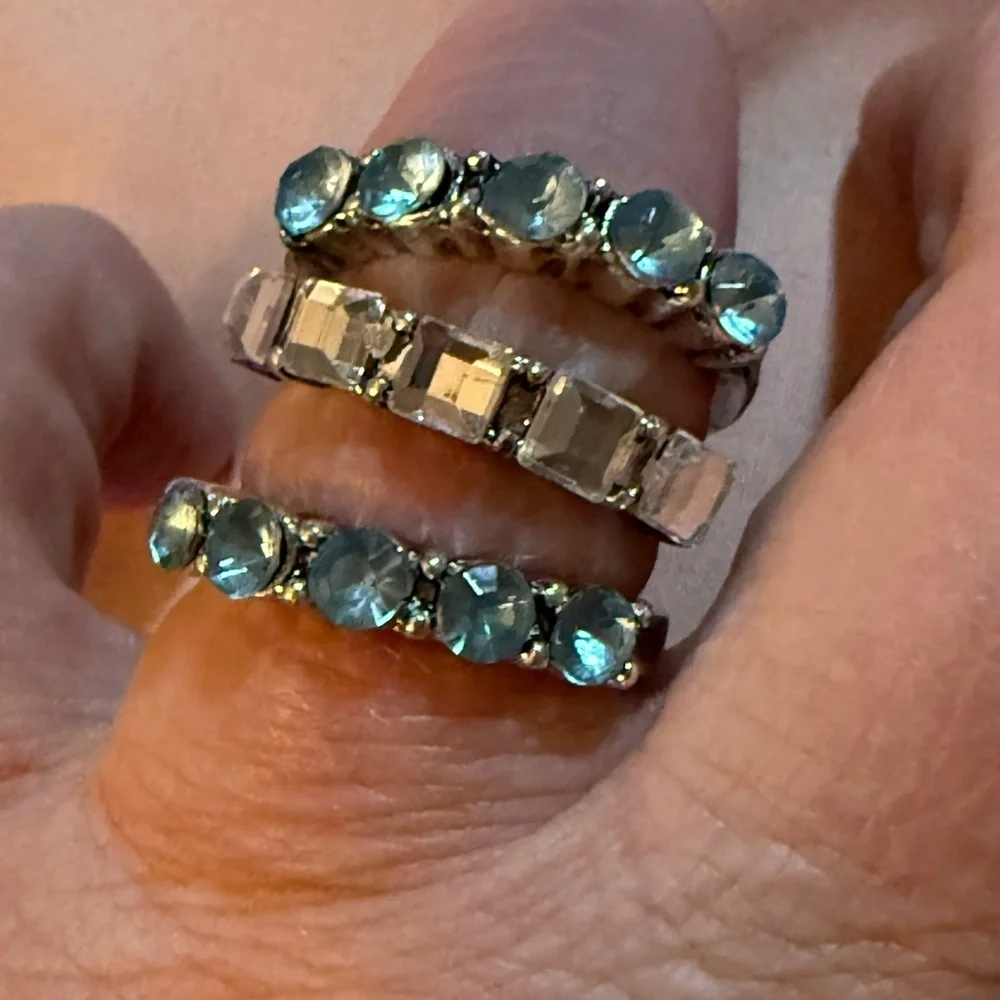 Silver and Blue Set of 3 Rings